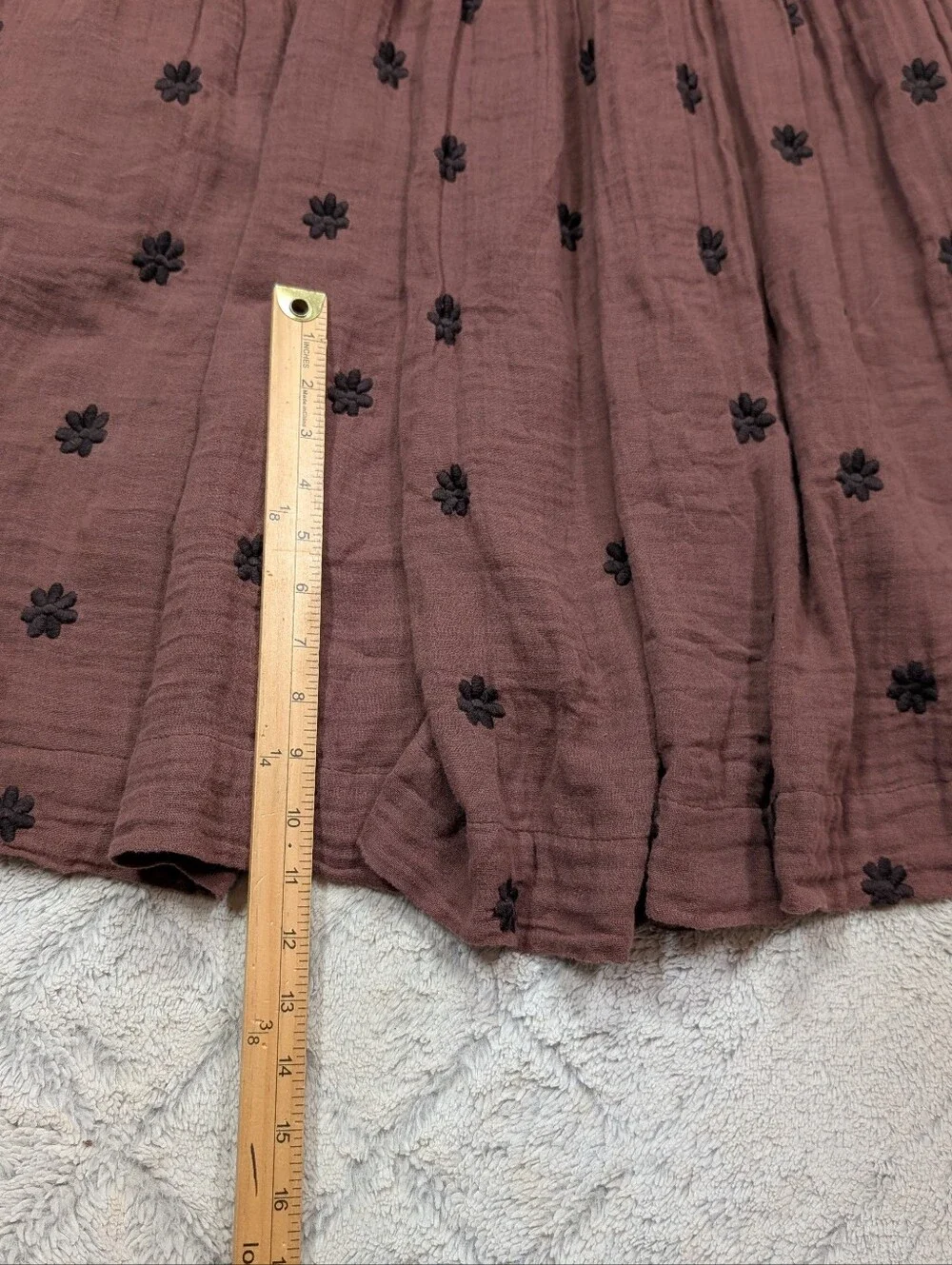 Free People Dress Womens XS Brown Burgundy Road Dahlia Embroidered Tier Maxi